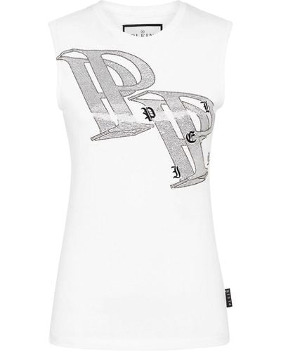 Philipp Plein Crystal-embellished Logo-print Tank Top - White