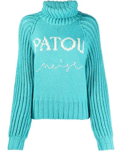 Patou Intarsien-Pullover mit Logo - Blau