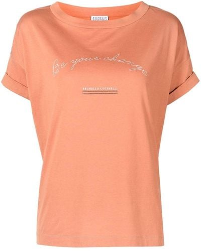 Brunello Cucinelli T-shirt à slogan imprimé - Orange