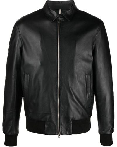 Low Brand Quilted-lining Padded Leather Jacket - Black
