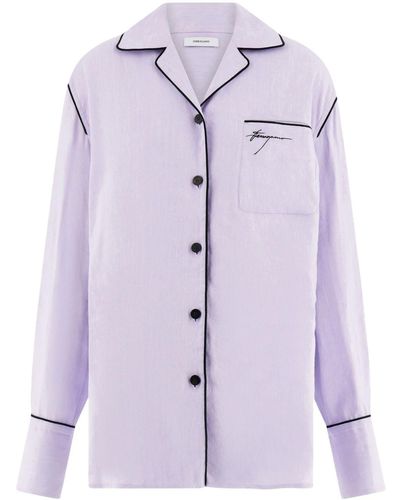 Ferragamo Logo-embroidered Pajama Shirt - Purple