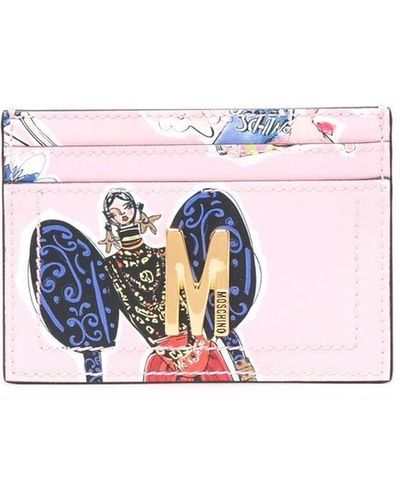Moschino Kartenetui aus Leder - Pink