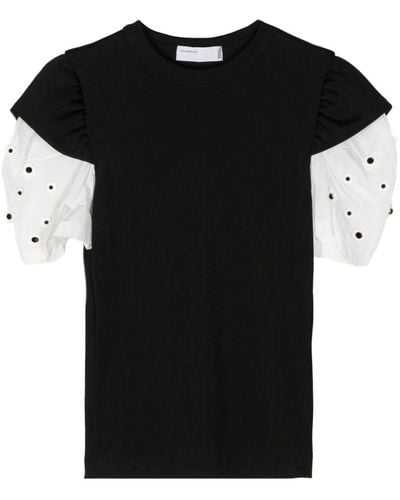 Toga Beaded Sleeves T-shirt - ブラック