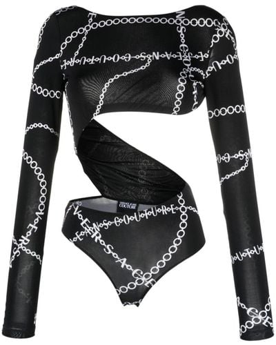Versace ネックレスプリント ボディスーツ - ブラック