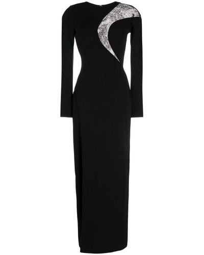 Elie Saab Lace-detail Knitted Maxi Dress - Black