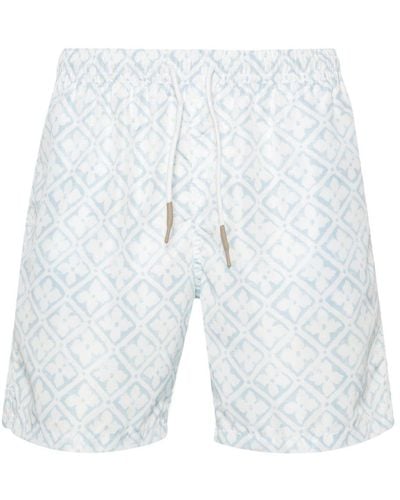 Eleventy Geometric-print Swim Shorts - White