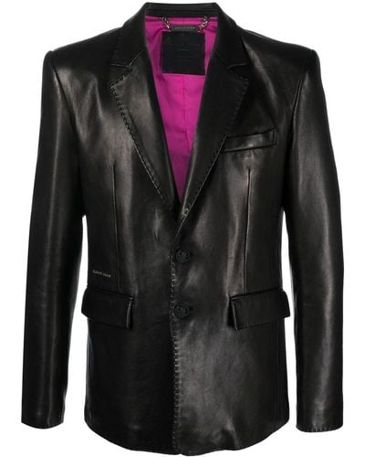 Philipp Plein Single-breasted Leather Blazer - Black