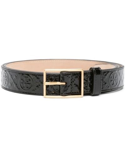 Tory Burch T Monogram Patent-leather Belt - Black