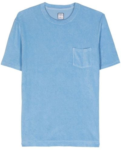 Fedeli Terry-cloth Effect Cotton T-shirt - Blue