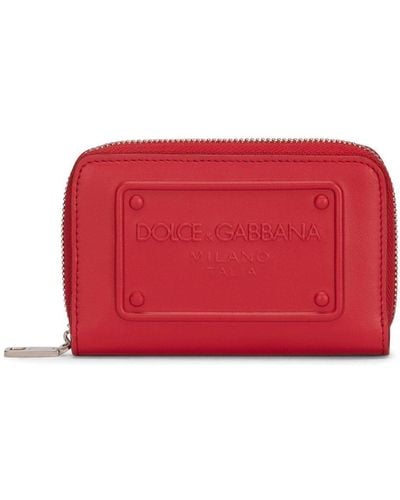 Dolce & Gabbana Portefeuille en cuir zippé à logo embossé - Rouge