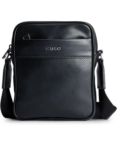 HUGO Logo-plaque Faux-leather Messenger Bag - Black