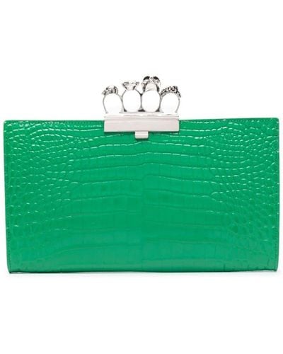 Alexander McQueen Jewelled Crocodile-embossed Clutch Bag - Green