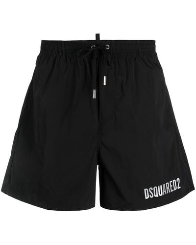 DSquared² Icon Metallic-logo Drawstring Swim Shorts - Black