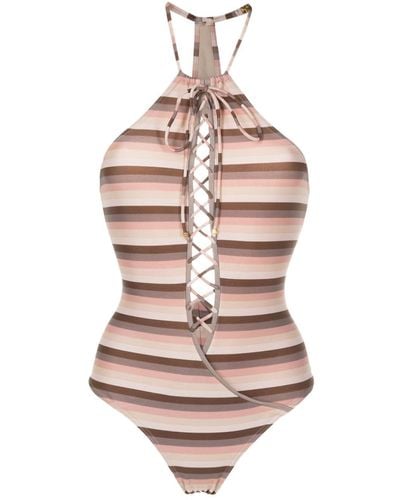 Amir Slama Striped Lace-up Swimsuit - Pink