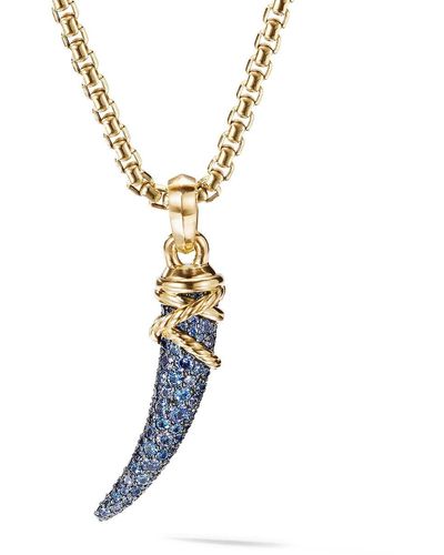 David Yurman 18kt Yellow Gold Pavé Blue And Violet Sapphires Tusk Amulet Necklace
