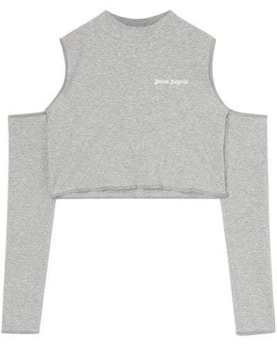 Palm Angels Logo-print Cut-out Cropped Top - Grey