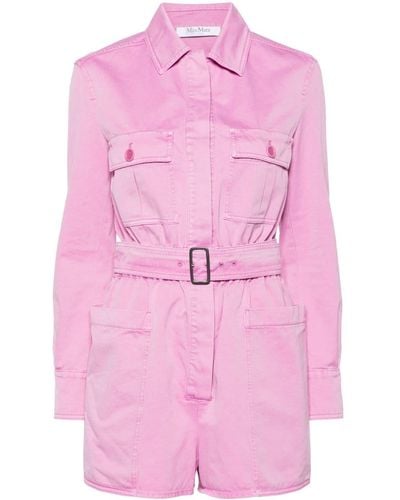 Max Mara Elasticated-waist Cotton Playsuit - Pink
