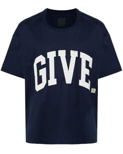 Givenchy Logo-embroidered Cotton T-shirt - Blauw