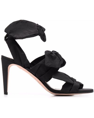 Red(V) Bow-straps Heeled Sandals - Black