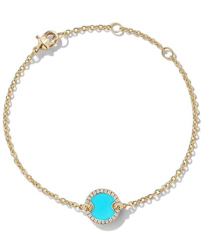 David Yurman 18kt Yellow Gold Petite Dy Elements Turquoise Diamond Bracelet - Blue