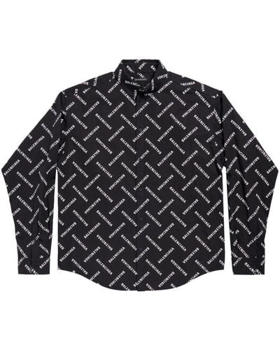 Balenciaga All-over Logo-print Shirt - Black