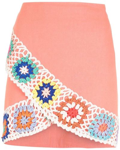 Olympiah Crochet Wrap-front Mini Skirt - Pink