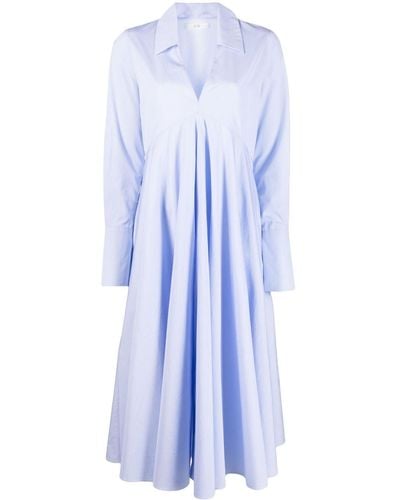 Co. V-neck Poplin Midi Dress - Blue