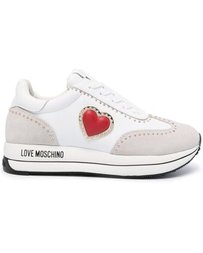 Love Moschino Heart-patch Leather Trainers - White