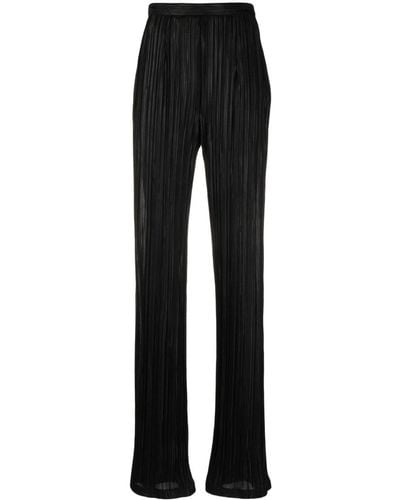 Styland Pleated Satin Straight Trousers - Black