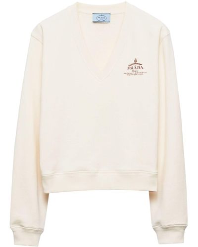Prada Logo-print Cotton Sweatshirt - Natural