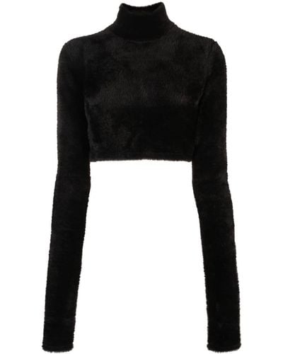 ANDAMANE Faux-shearling Cropped High-neck Top - Black
