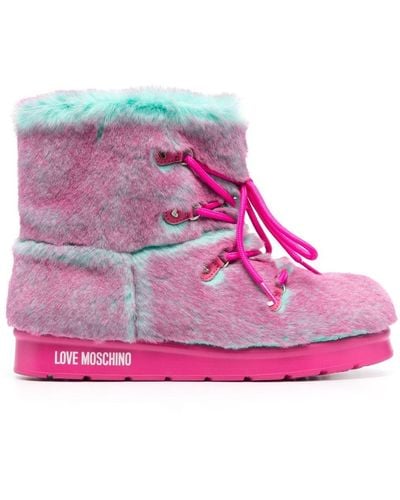 Love Moschino Two-tone Faux-fur Boots - Pink