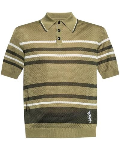 Amiri Striped Pointelle-knit Polo Shirt - Green
