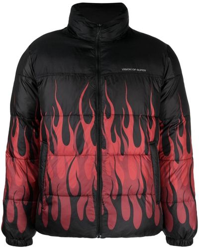 Vision Of Super Flame-print Puffer Jacket - Red