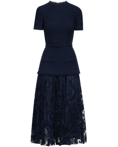 Oscar de la Renta Vestido de tweed con encaje guipur - Azul