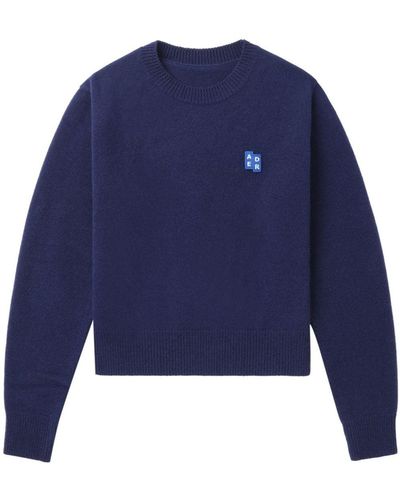 Adererror Tetris-appliqué Fine-knit Sweater - Blue