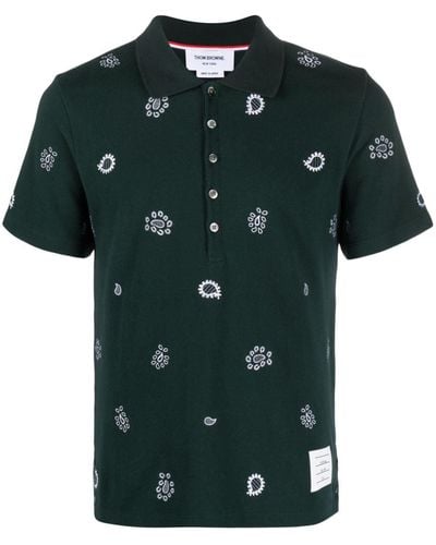 Thom Browne Paisley-Print Polo Shirt - Green