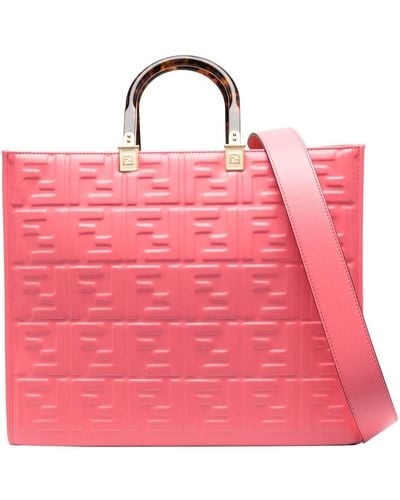 Fendi Monogrammed Leather Tote Bag - Pink