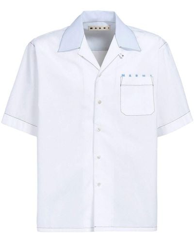 Marni Logo-print Contrast-stitching Shirt - White