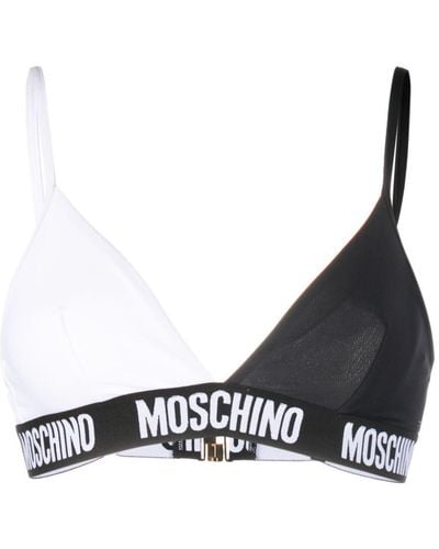 Moschino Two-tone Logo-print Bikini Top - Black