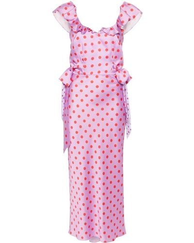 Parlor Polka-dot Belted Midi Dress - Pink