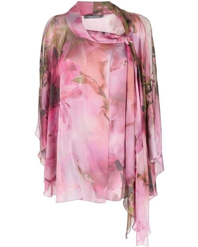 Alberta Ferretti Floral-print Semi-sheer Silk Blouse - Pink