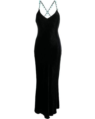 Roberto Cavalli Bead-embellished V-neck Velvet Dress - Black