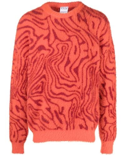 Marcelo Burlon Patterned-intarsia Fleece Knitted Jumper - Red