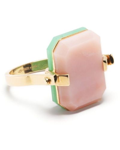 Aliita 9kt Yellow Gold Deco Sandwich Opal And Crisopas Ring - Pink