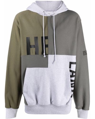 Helmut Lang Patchwork Logo-print Pullover Hoodie - Gray