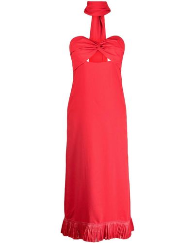 Johanna Ortiz Strapless Silk Midi Dress - Red