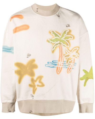 Palm Angels Sweater Met Palmprint - Naturel