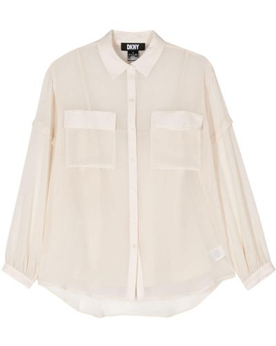 DKNY Semi-sheer Chiffon-crepe Shirt - Natural