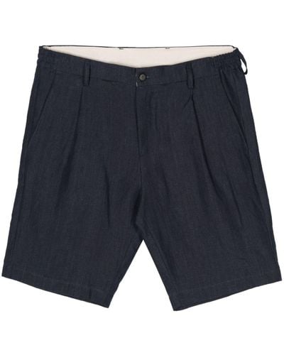 Eleventy Pleat-detail Linen Shorts - Blue